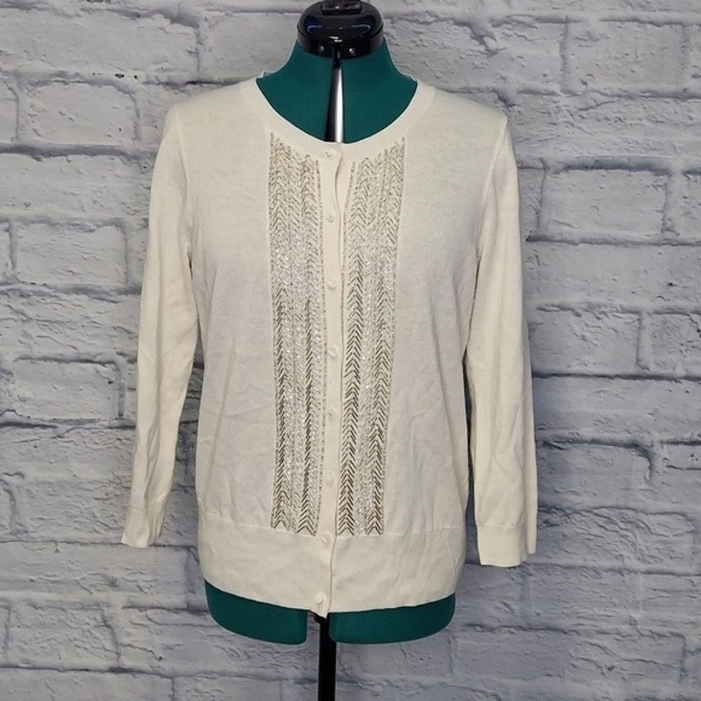Banana Republic Cream Cardigan with Metallic Embellishment